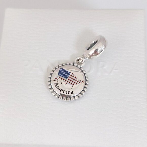 Pandora America Flag Map Exclusive Travel Dangle Charm S925 Silver with box - Picture 6 of 6